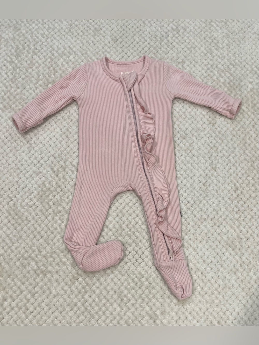 Kyte Baby Ribbed Ruffle Zipper Footie - Blush (soft pale pink) NB